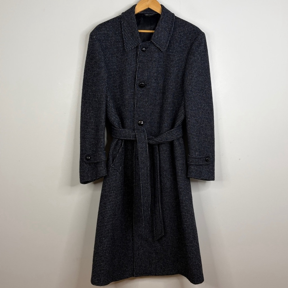 Vintage Overcoat Mens 40R Gray Blue Black Nailhead Wool Flannel Made in Canada